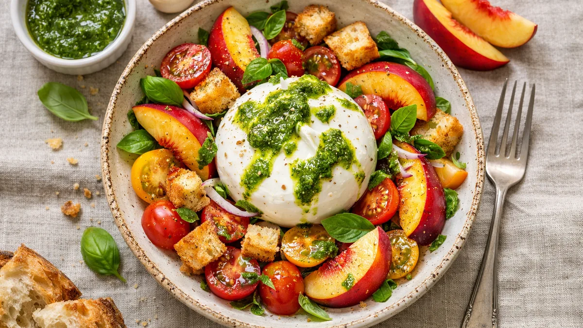 Salade légère nectarine, tomate & burrata