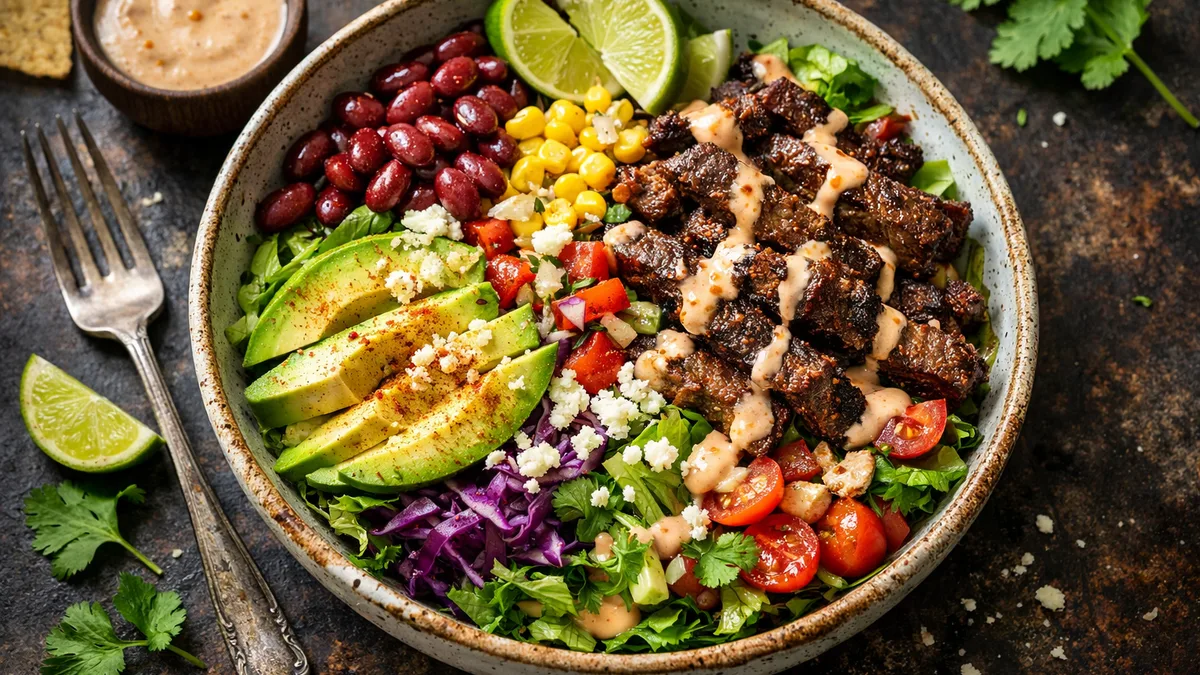 Salade mexicaine au boeuf mariné et à l'avocat