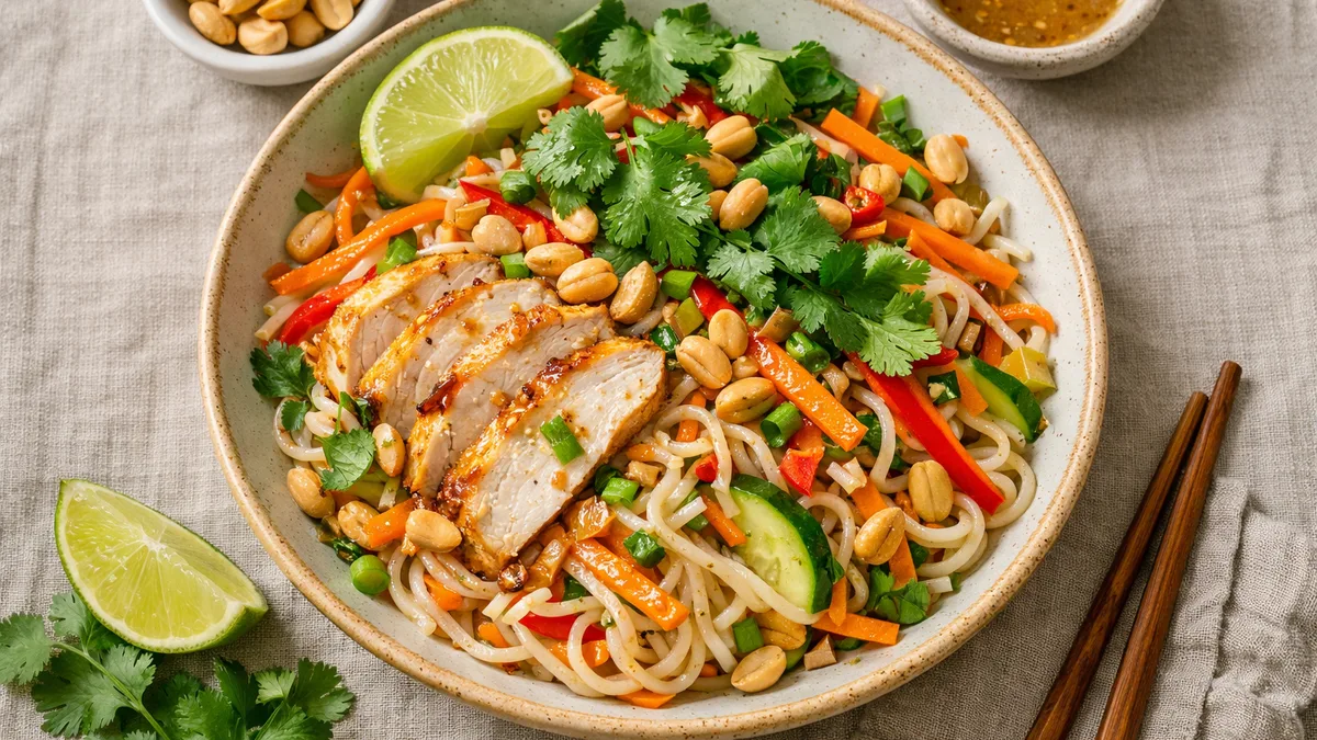 Salade de nouilles & poulet à la thaï