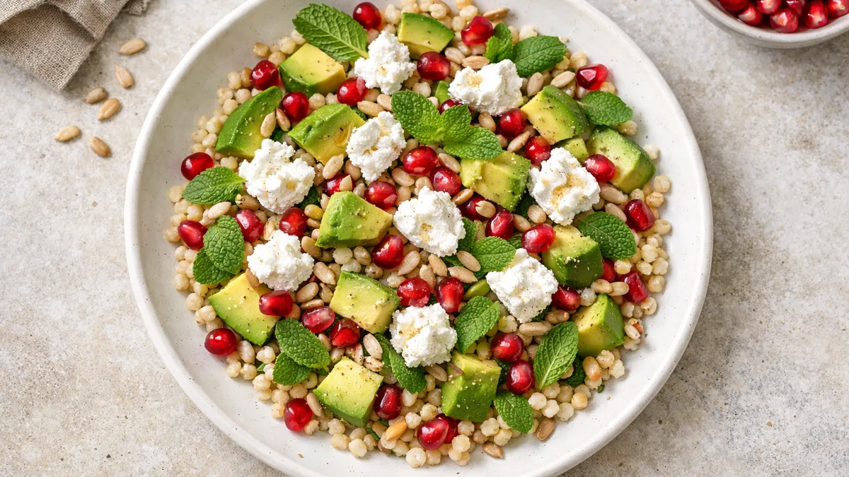 Salade orientale couscous perlé, avocat & menthe