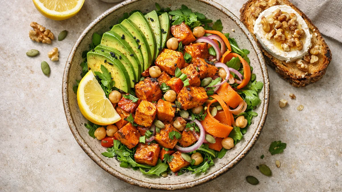 Salade de patate douce rôtie & avocat