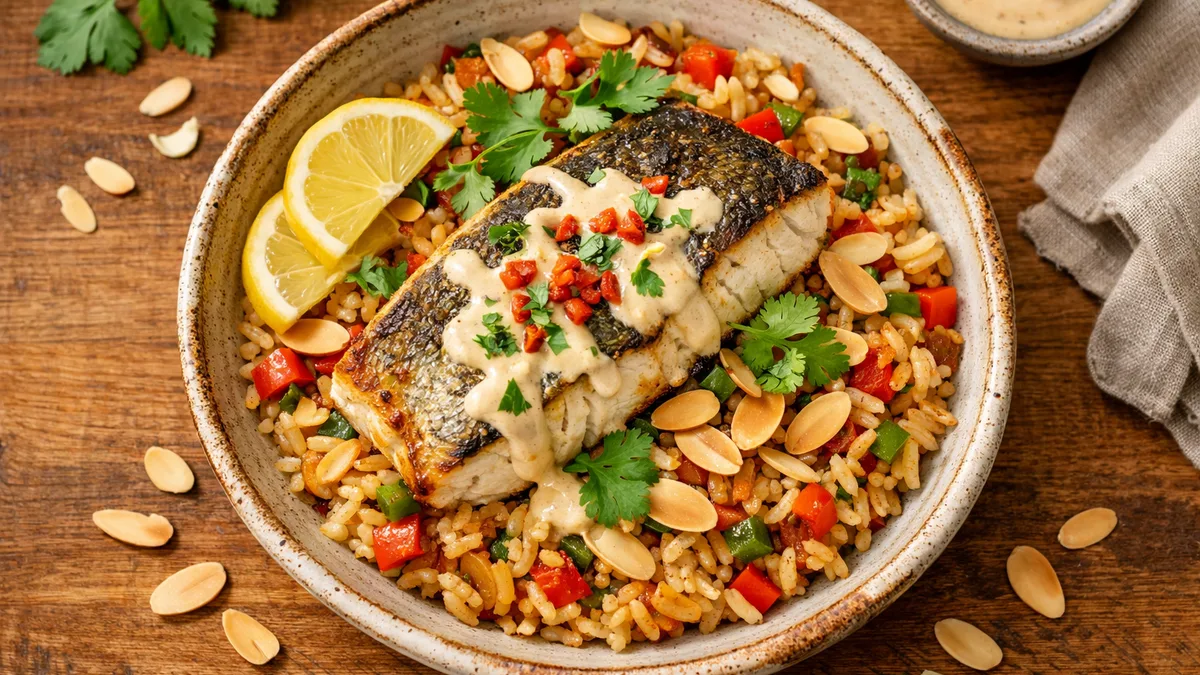 Samke Harra : lieu noir & sauce au tahini épicée