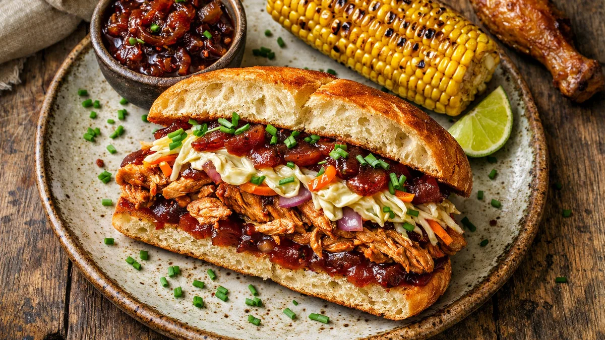 Sandwich au poulet effiloché & épi de maïs rôti