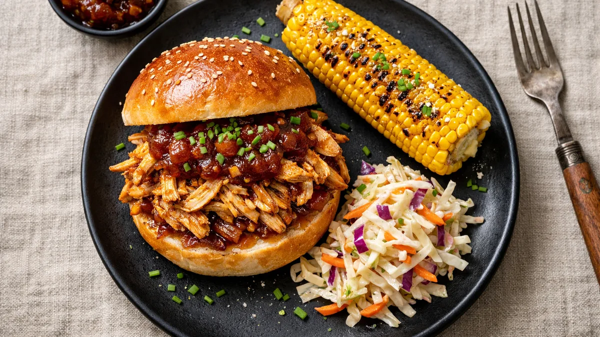 Sandwich au poulet effiloché & épi de maïs rôti
