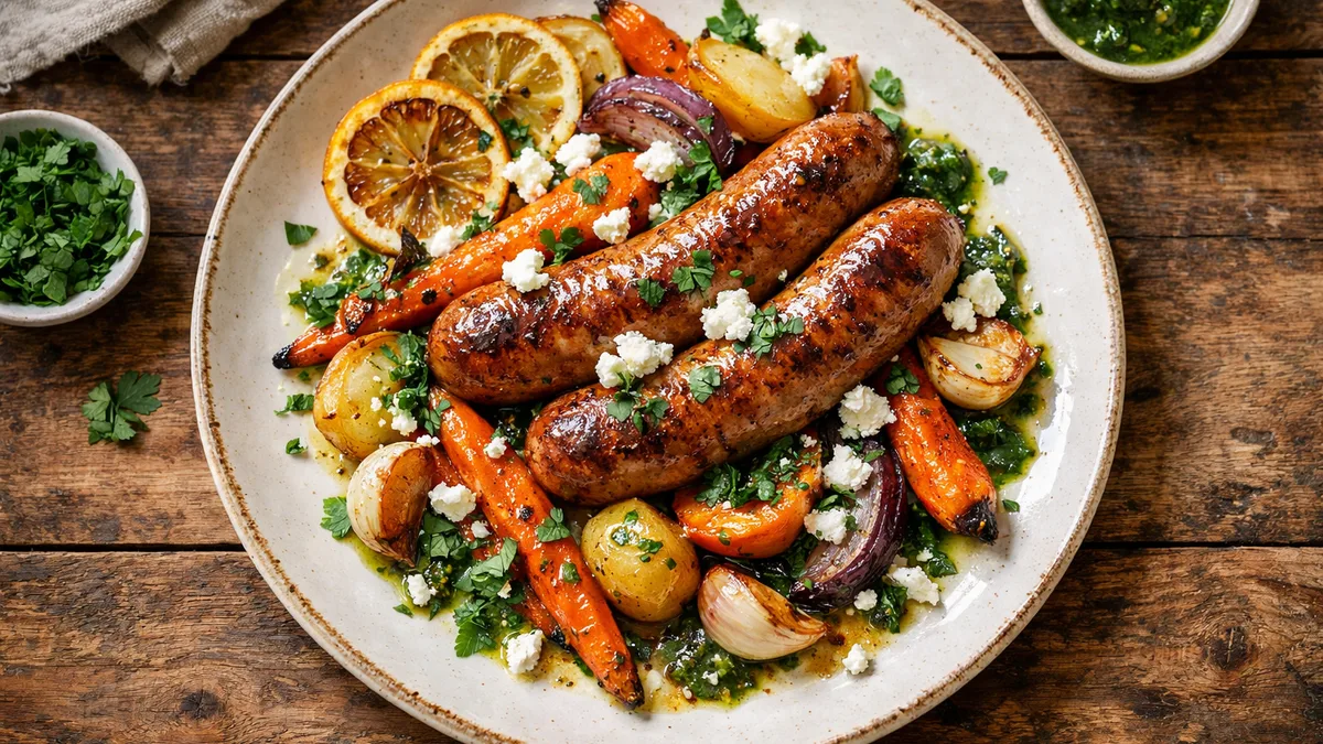 Saucisse de Toulouse & légumes rôtis