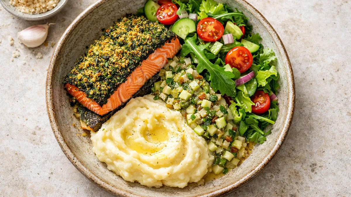 Saumon en croûte d'herbes & sauce ravigote