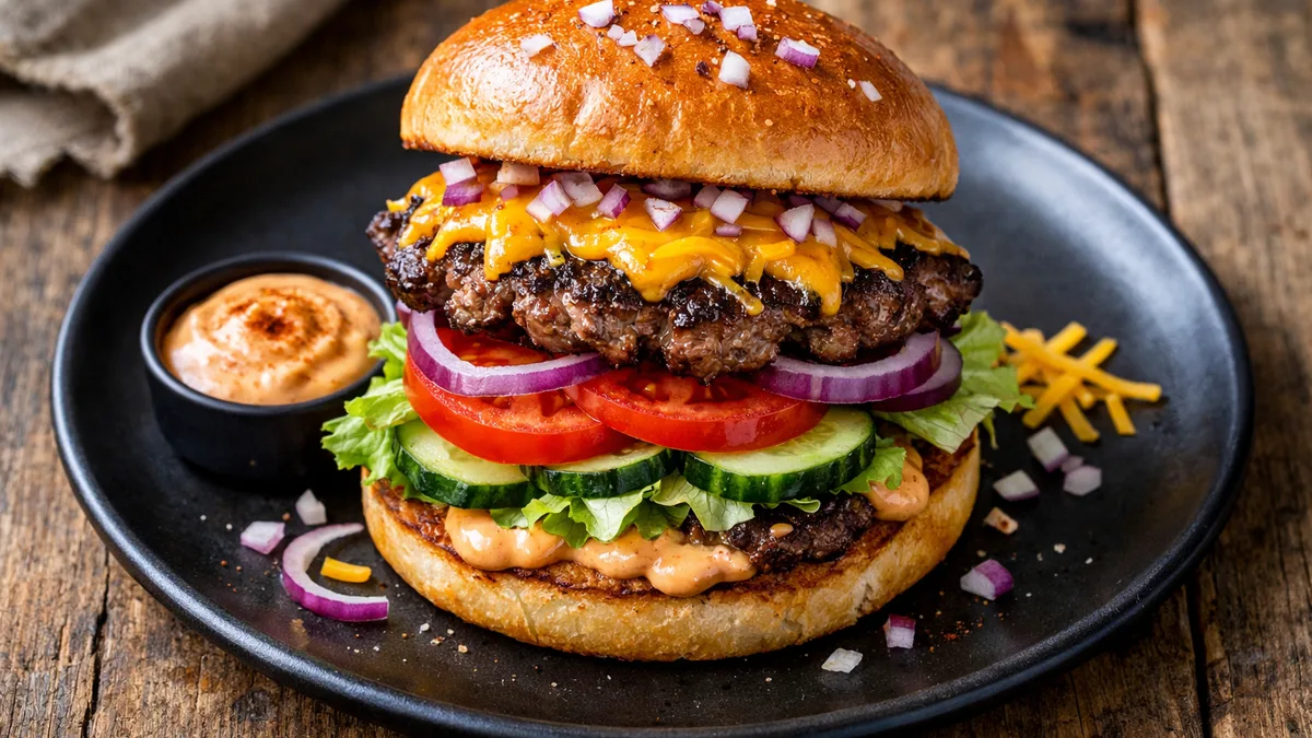 Smash burger au cheddar & crudités
