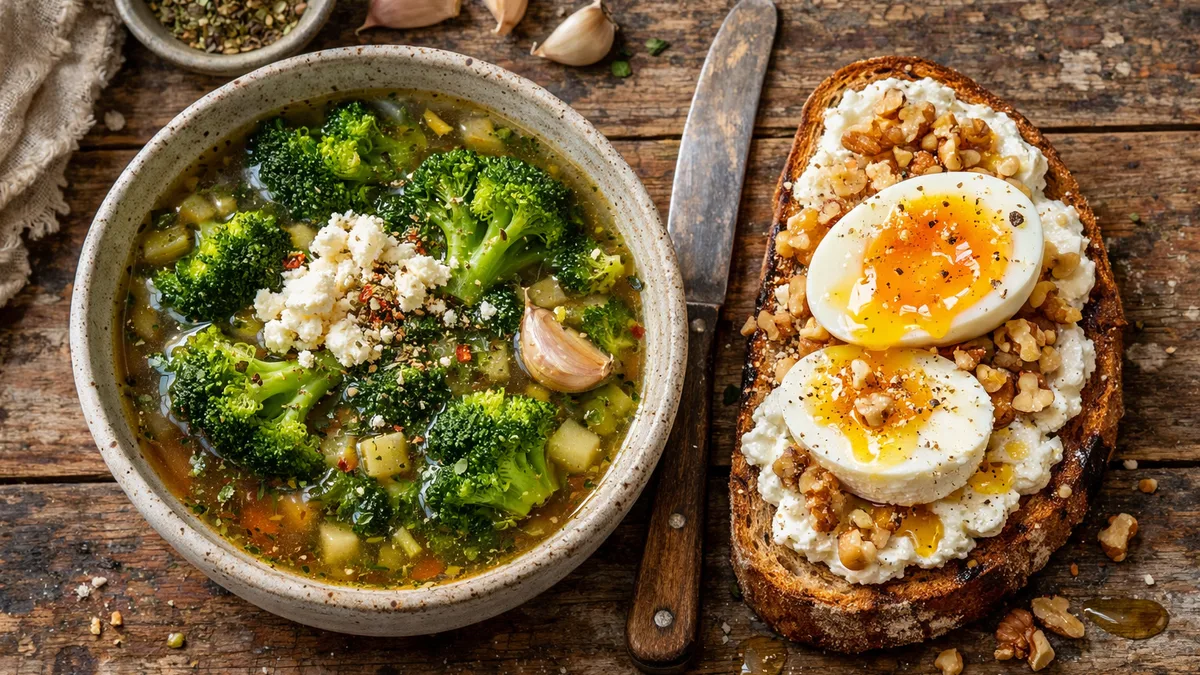 Soupe de brocoli & tartine chèvre-miel