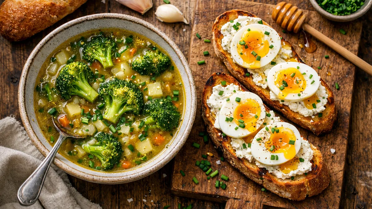 Soupe de brocoli & tartines ricotta-miel