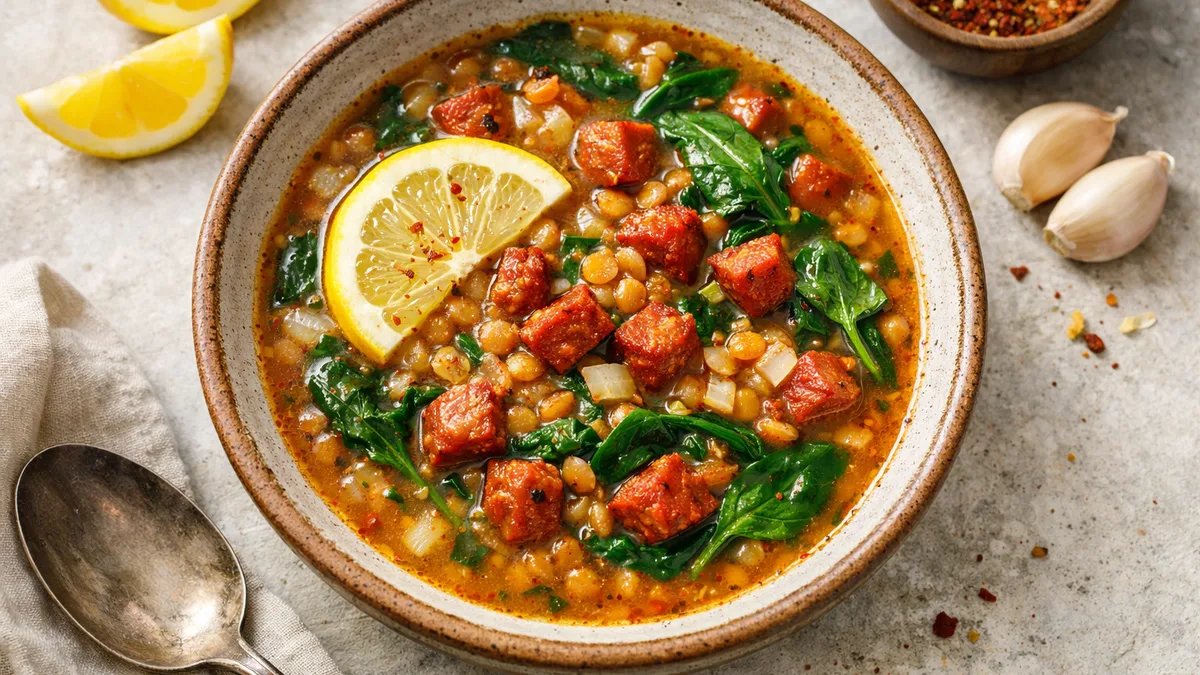 Soupe citronnée de lentilles au chorizo