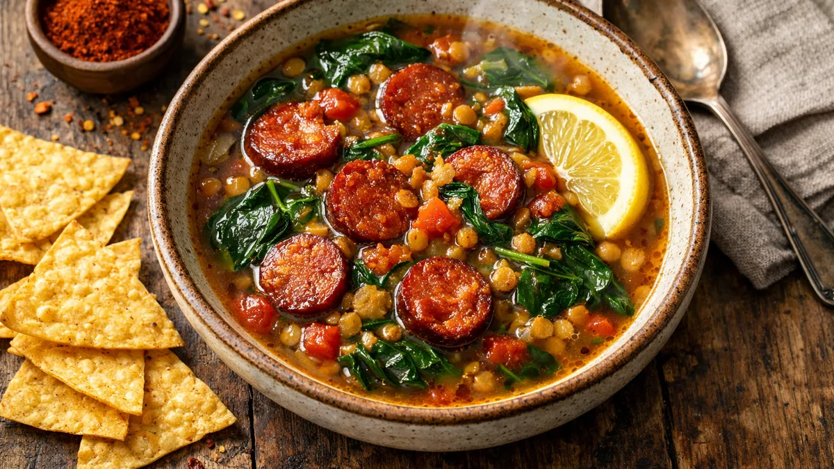 Soupe citronnée de lentilles & chorizo