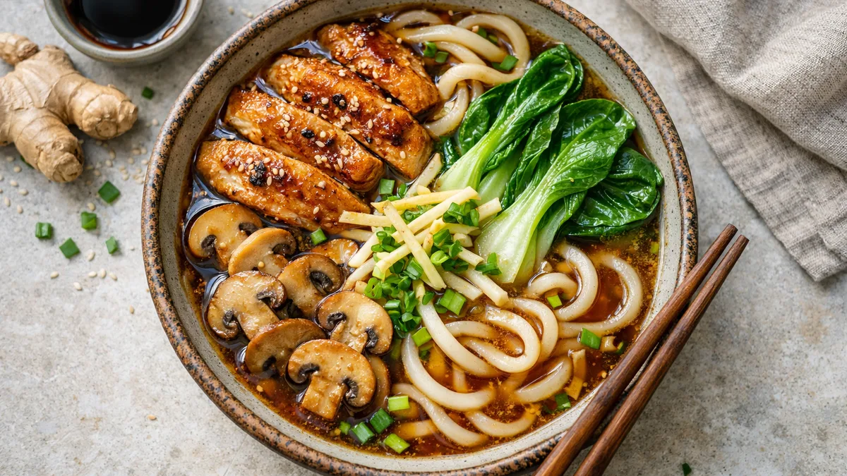 Soupe de nouilles japonaise et filet de poulet