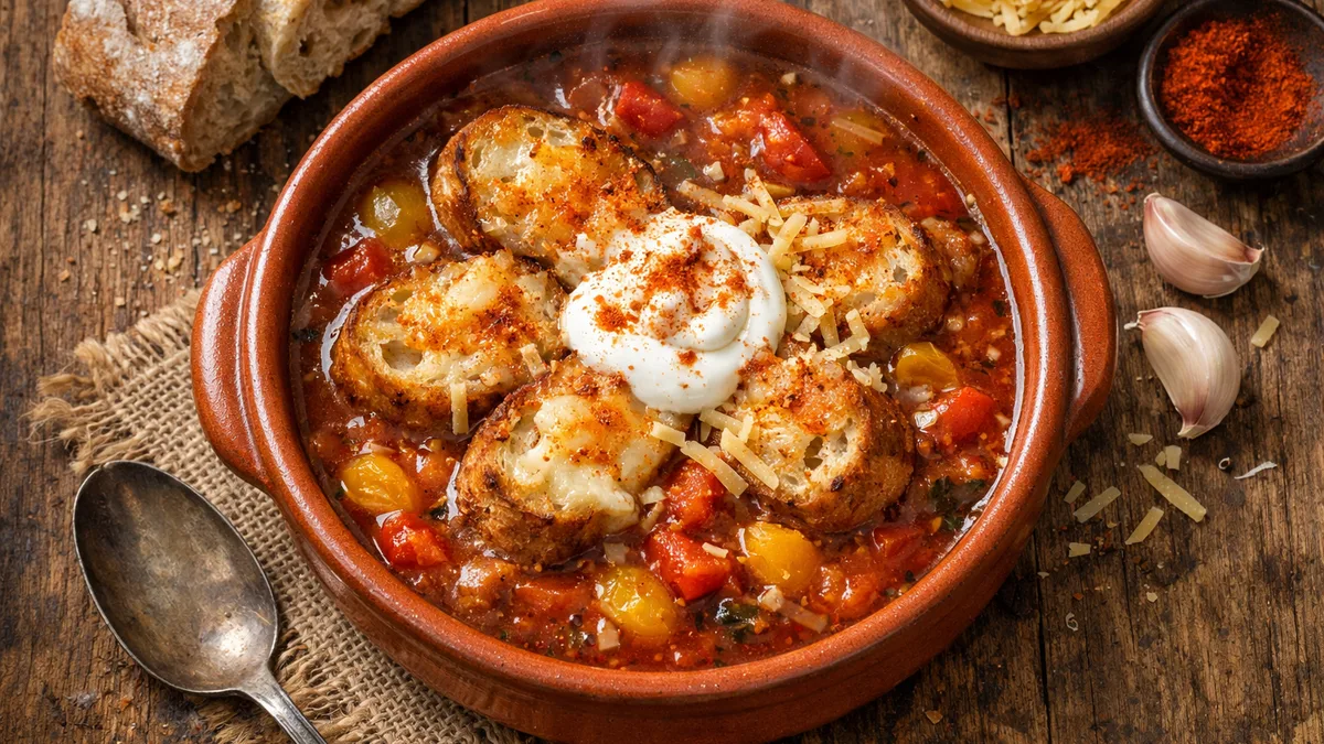 Soupe aux trois tomates et croûtons au fromage
