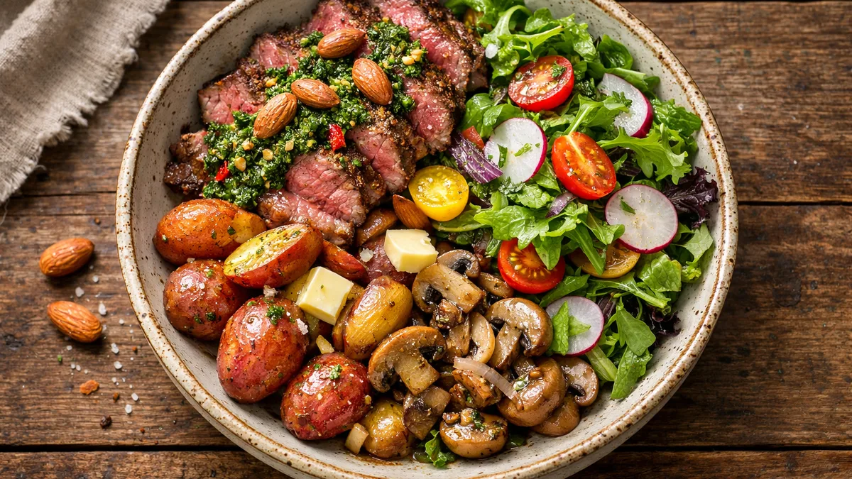 Steak au chimichurri et pommes de terre Roseval