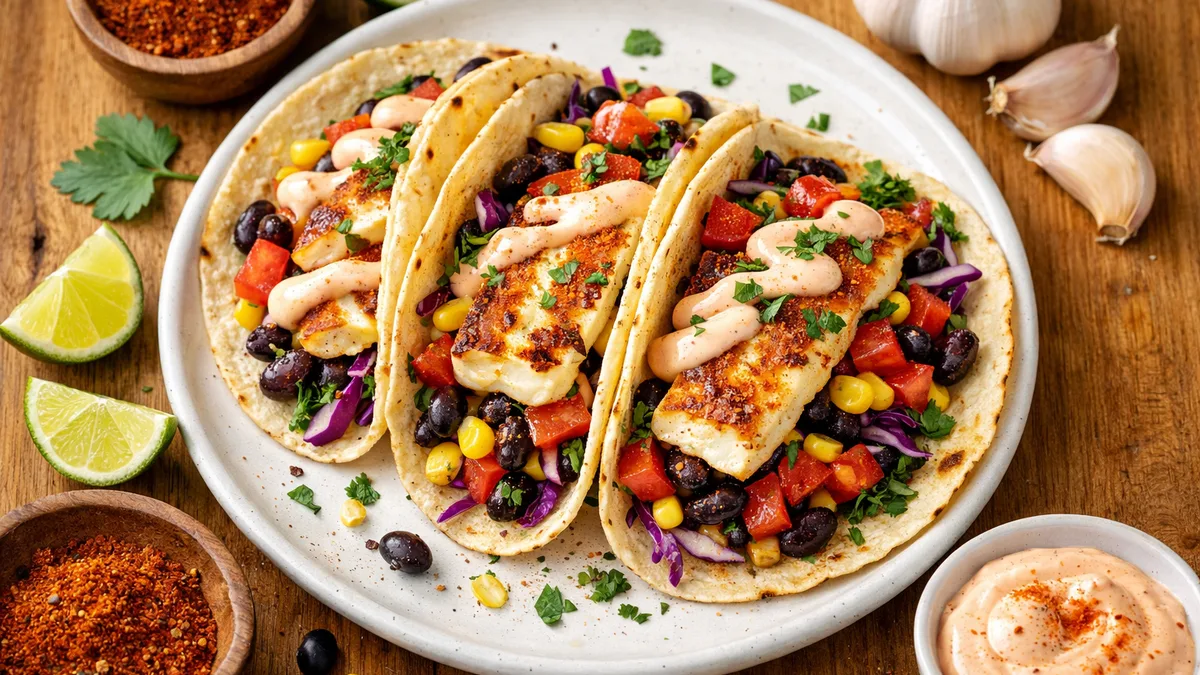 Tacos de halloumi & haricots noirs