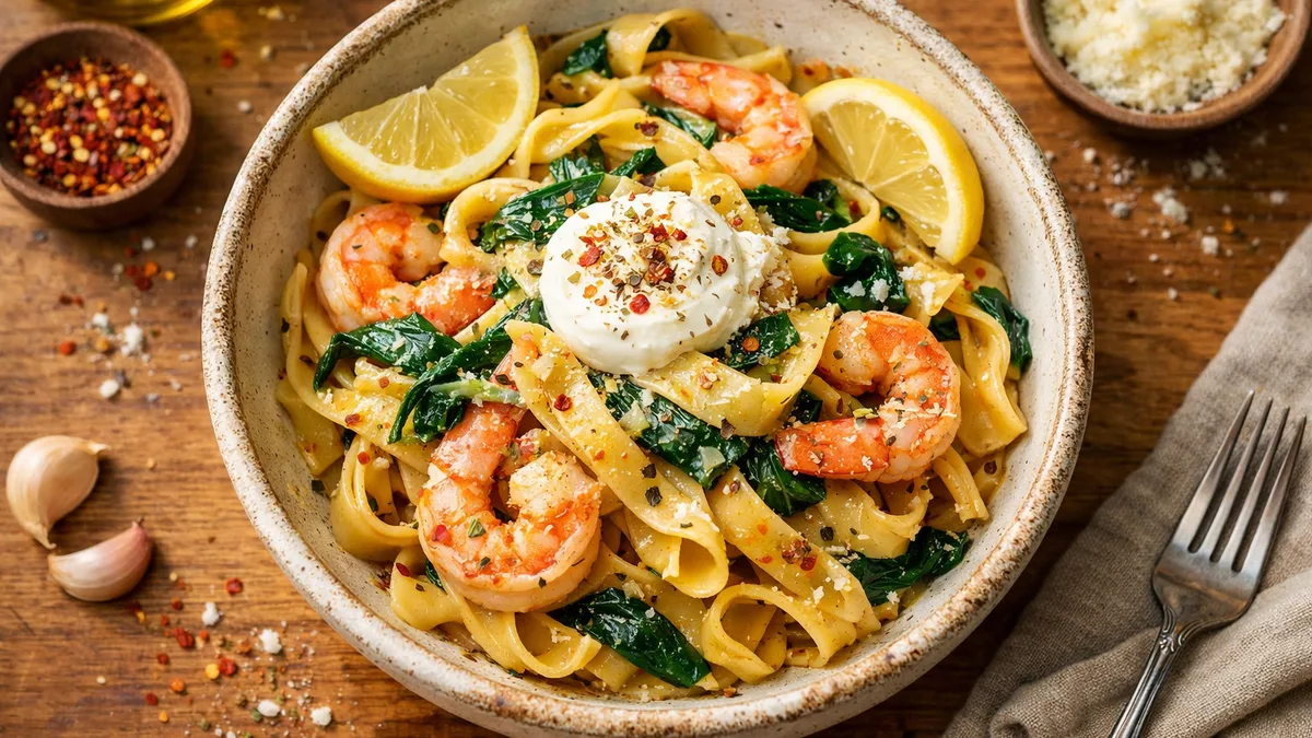 Tagliatelle gamberoni & spinaci