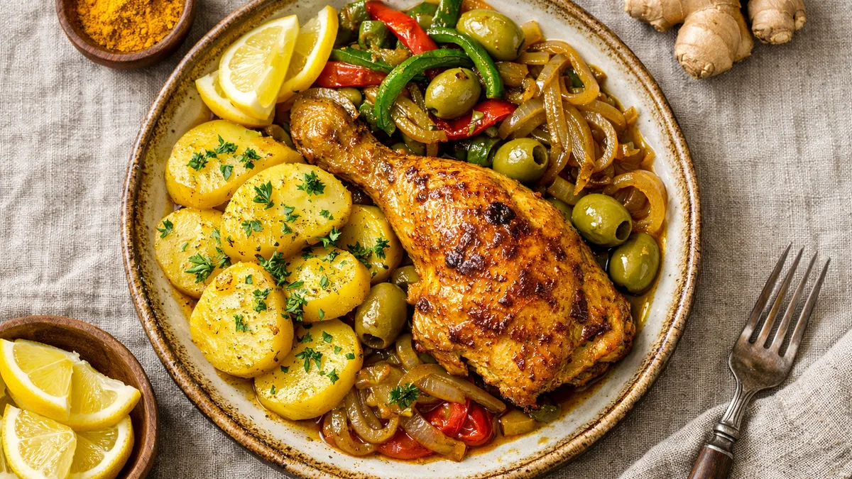 Tajine marocain poulet, olives & poivron