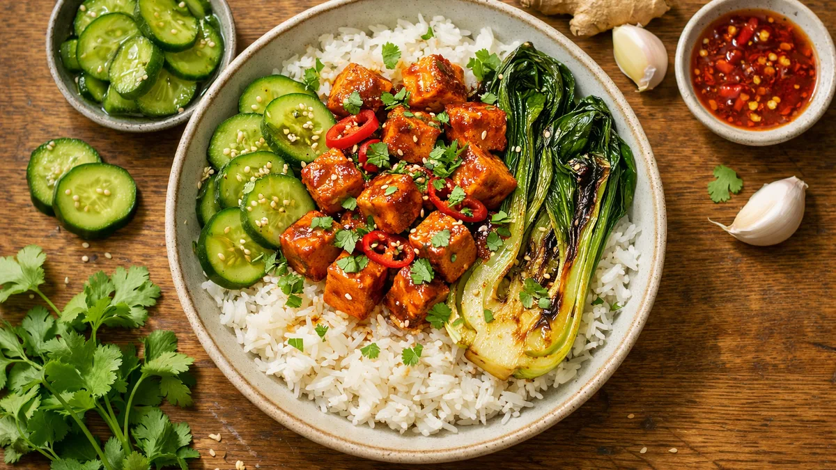 Tofu épicé et pak-choï grillé