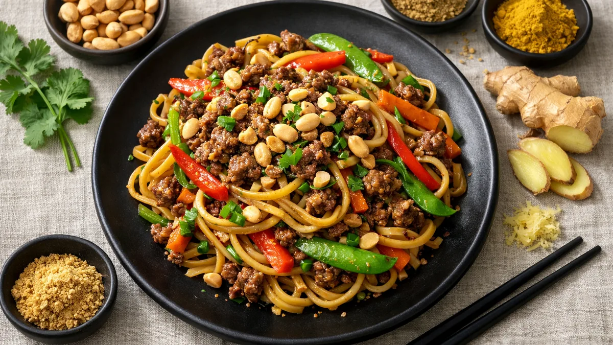 Wok de nouilles & bœuf haché