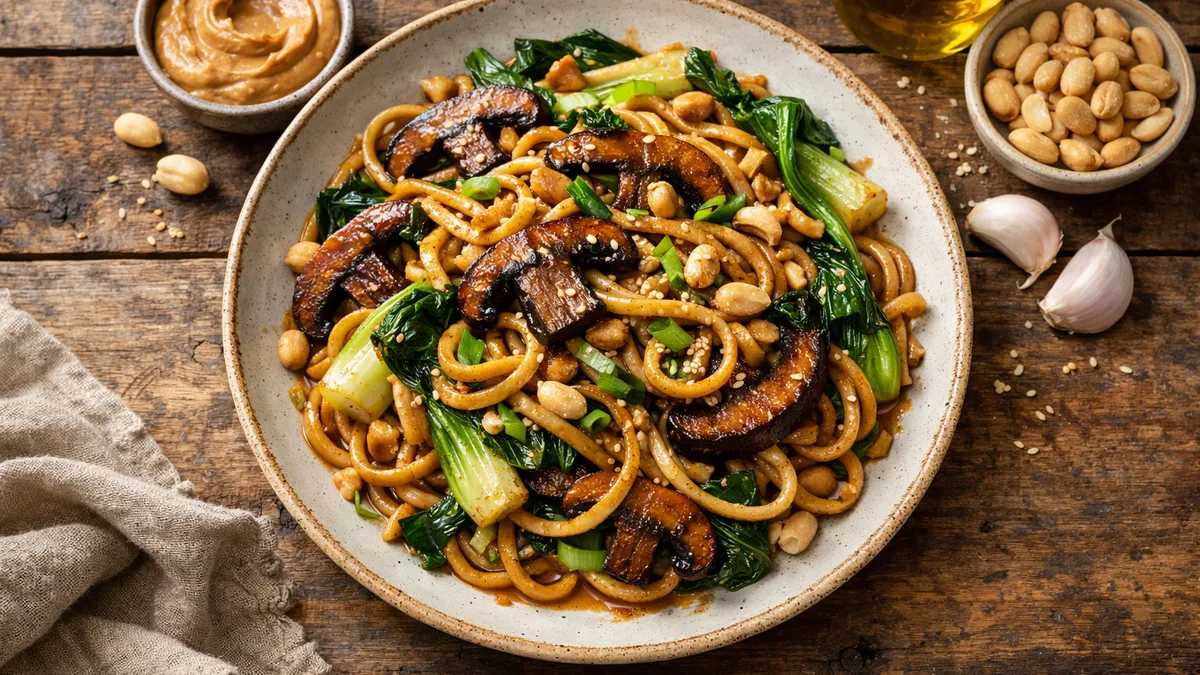 Wok de nouilles sautées sauce cacahuètes