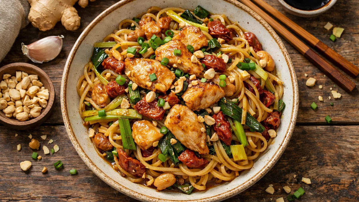 Wok de poulet & nouilles à la chinoise